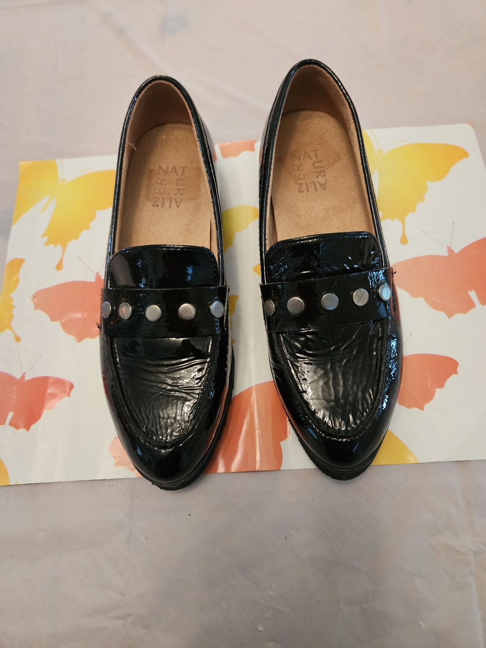 Naturalizer Black Patent Studded Penny Loafers